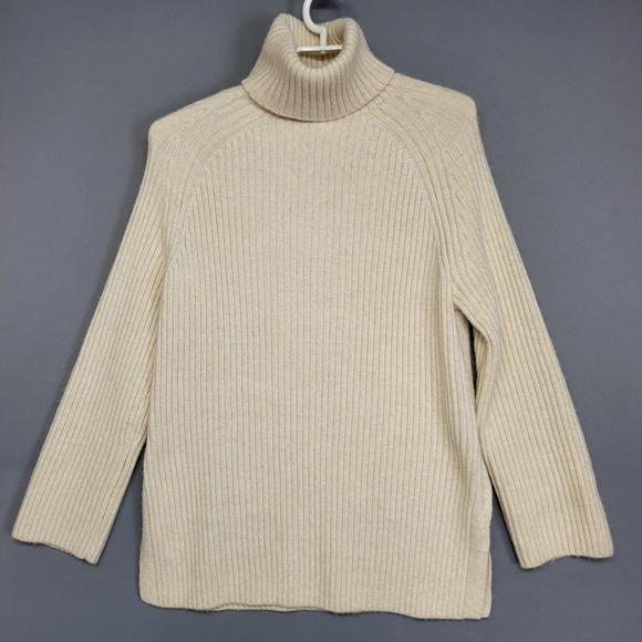 H&M Sweater Womens Small Beige Ribbed Wool Blend Turtleneck Pullover Knit Cozy - Picture 1 of 12